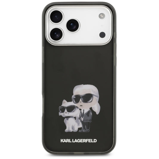 Puzdro MagSafe pre Apple iPhone 17 Pro Max, Karl Lagerfeld, IML Aquarelle Logo Karl & Choupette, Čierne