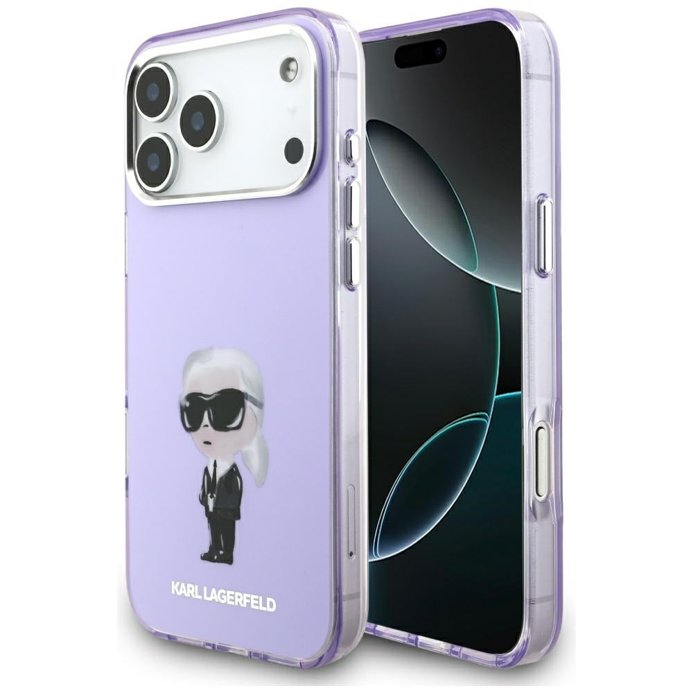 Puzdro MagSafe pre Apple iPhone 17 Pro Max, Karl Lagerfeld, IML Aquarelle Logo Karl, Fialová