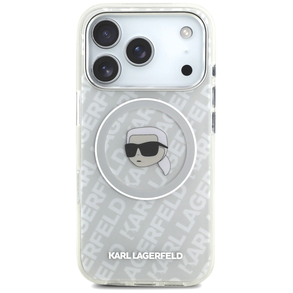 Puzdro MagSafe pre Apple iPhone 17 Pro Max, Karl Lagerfeld, IML Karl`s Head, Sivá