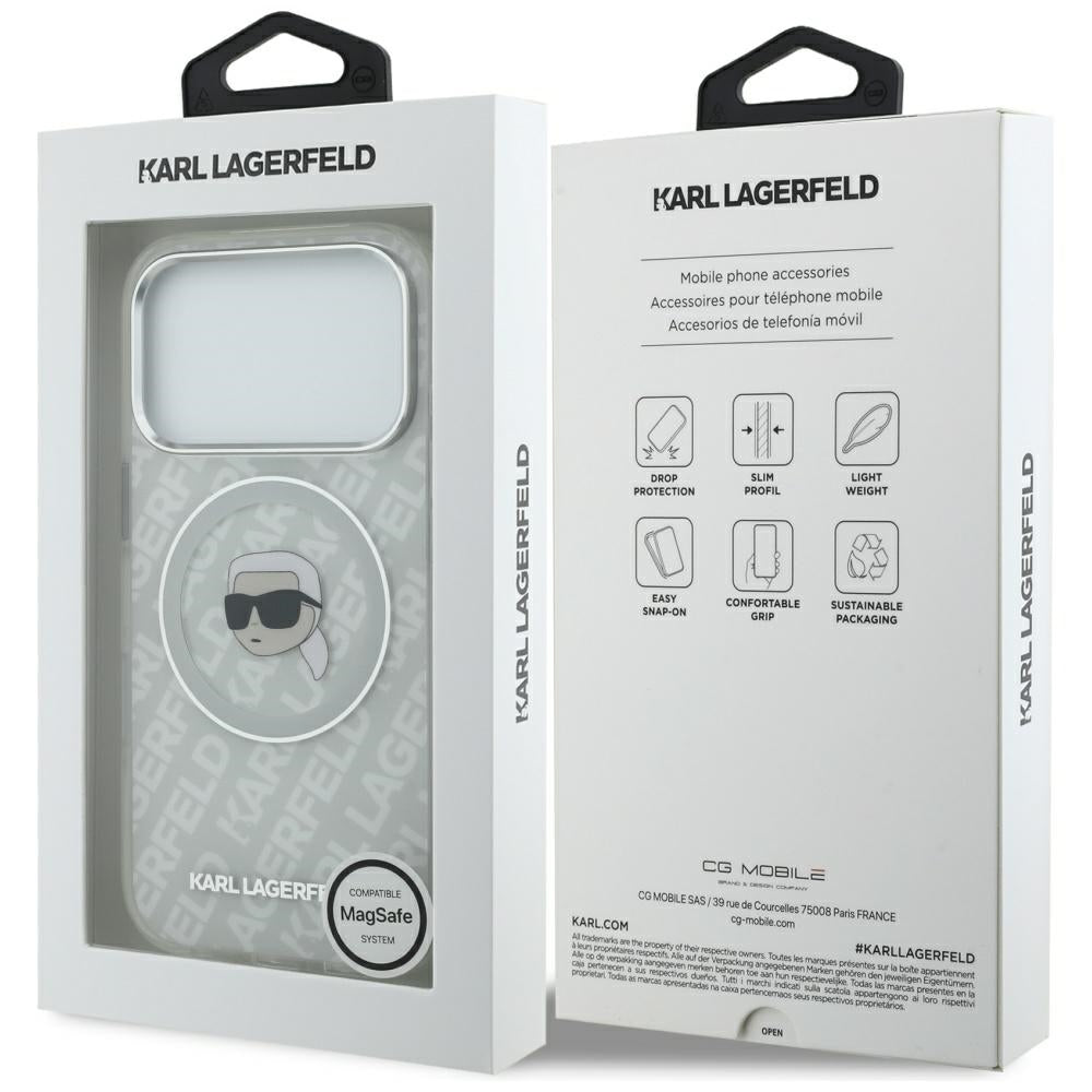 Puzdro MagSafe pre Apple iPhone 17 Pro Max, Karl Lagerfeld, IML Karl`s Head, Sivá