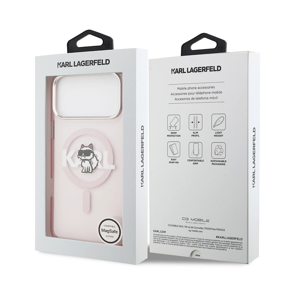 Puzdro MagSafe pre Apple iPhone 17 Pro Max, Karl Lagerfeld, IML Sketch Logo Choupette, Ružová