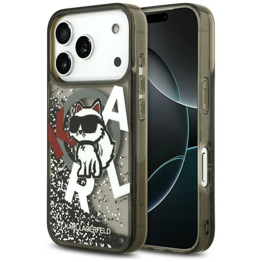 Puzdro MagSafe pre Apple iPhone 17 Pro Max, Karl Lagerfeld, Liquid Glitter Logo Choupette, Čierne