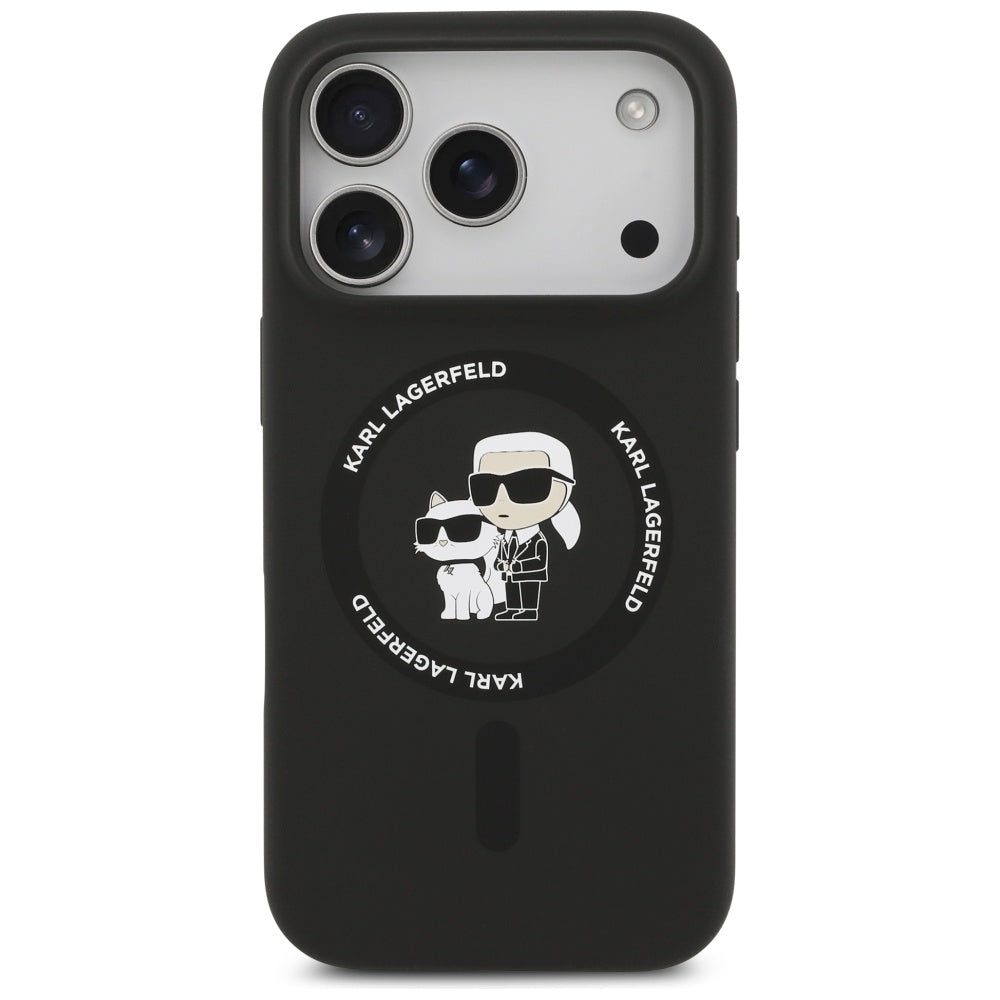 Puzdro MagSafe pre Apple iPhone 17 Pro Max, Karl Lagerfeld, Ring Karl & Choupette, Čierne