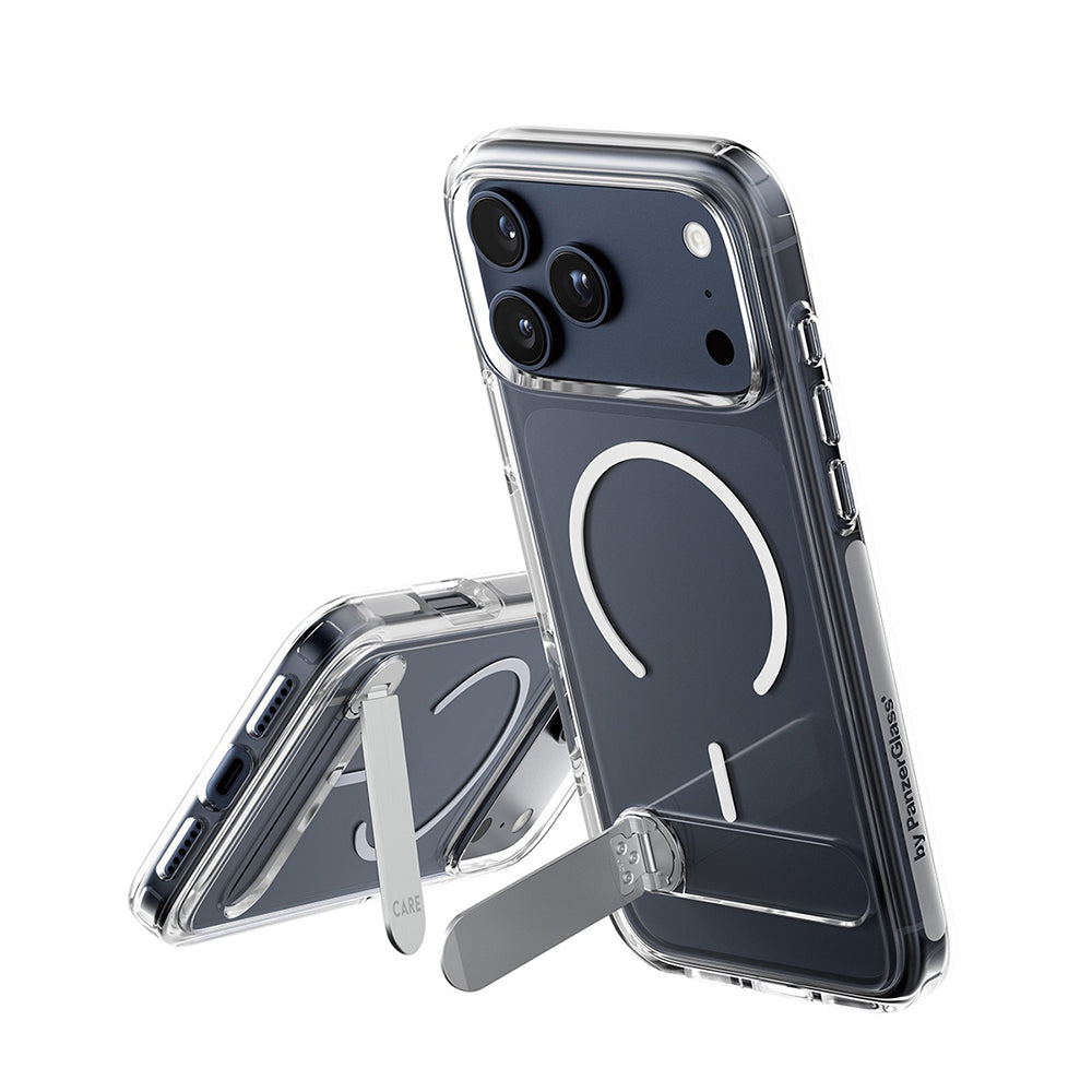 Puzdro MagSafe pre Apple iPhone 17 Pro Max, PanzerGlass, Care Feature Kickstand, Biela Transparentná