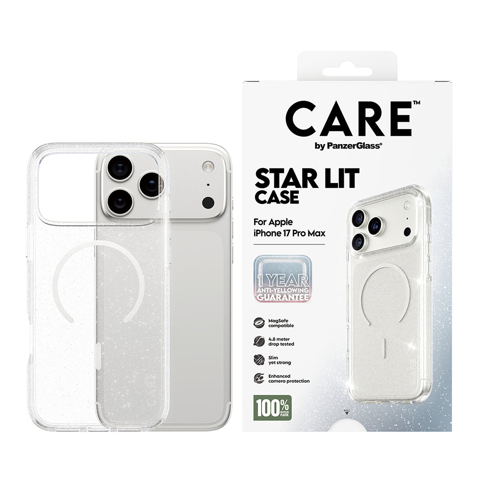 Puzdro MagSafe pre Apple iPhone 17 Pro Max, PanzerGlass, Care Urban Explorer Star Lit, Biela Transparentná