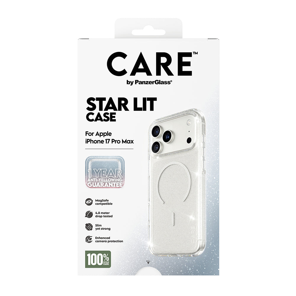 Puzdro MagSafe pre Apple iPhone 17 Pro Max, PanzerGlass, Care Urban Explorer Star Lit, Biela Transparentná