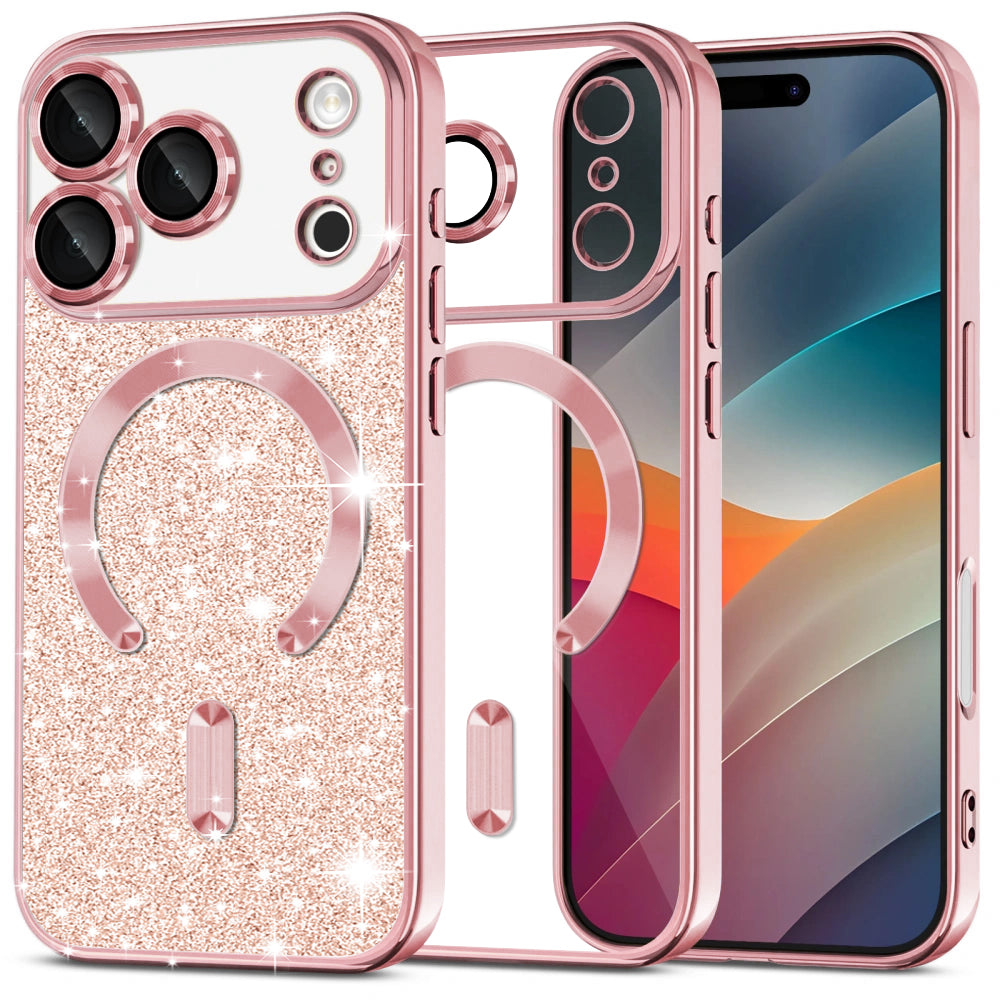 Puzdro MagSafe pre Apple iPhone 17 Pro Max, Techsuit, Luxury Glitter, Ružovo Zlaté