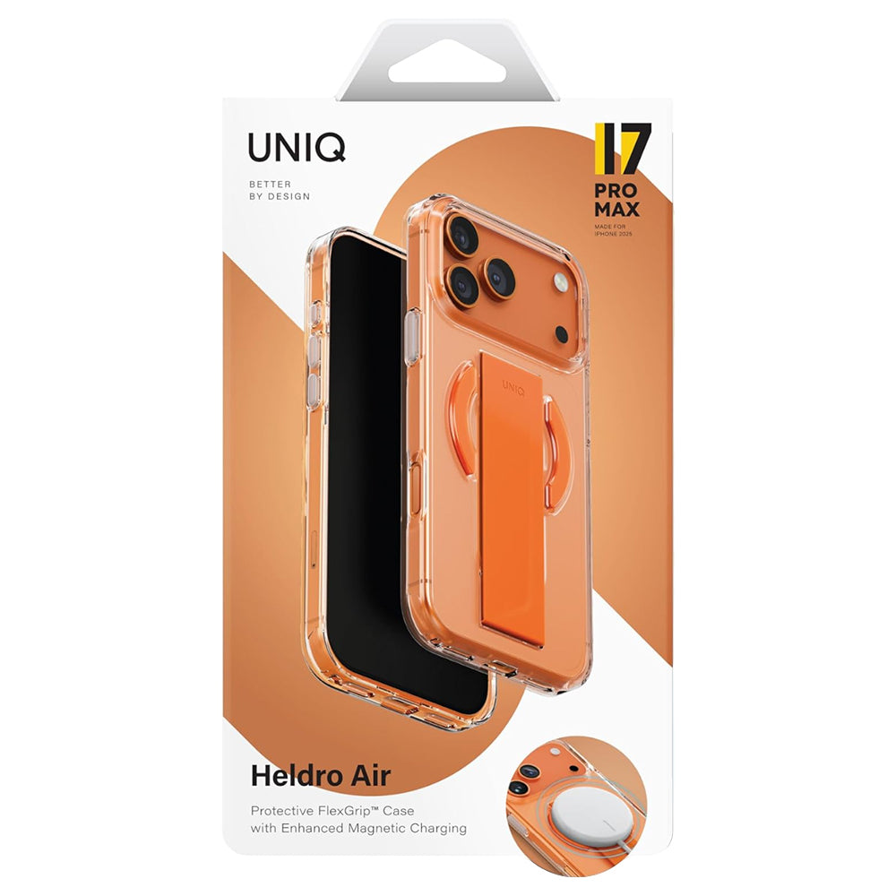 MagSafe puzdro pre Apple iPhone 17 Pro Max, UNIQ, Heldro Air MagClick, Priehľadná oranžová