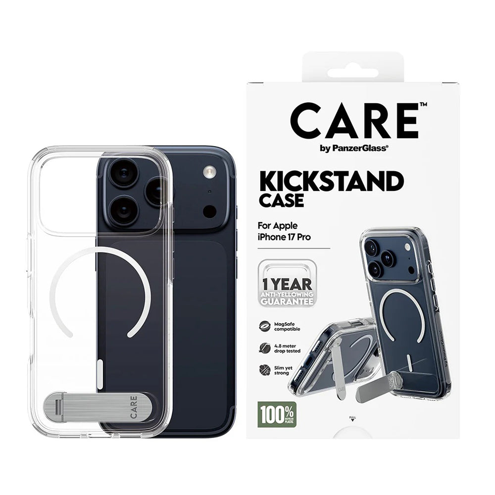 Puzdro MagSafe pre Apple iPhone 17 Pro, PanzerGlass, Care Feature Kickstand, Transparentné
