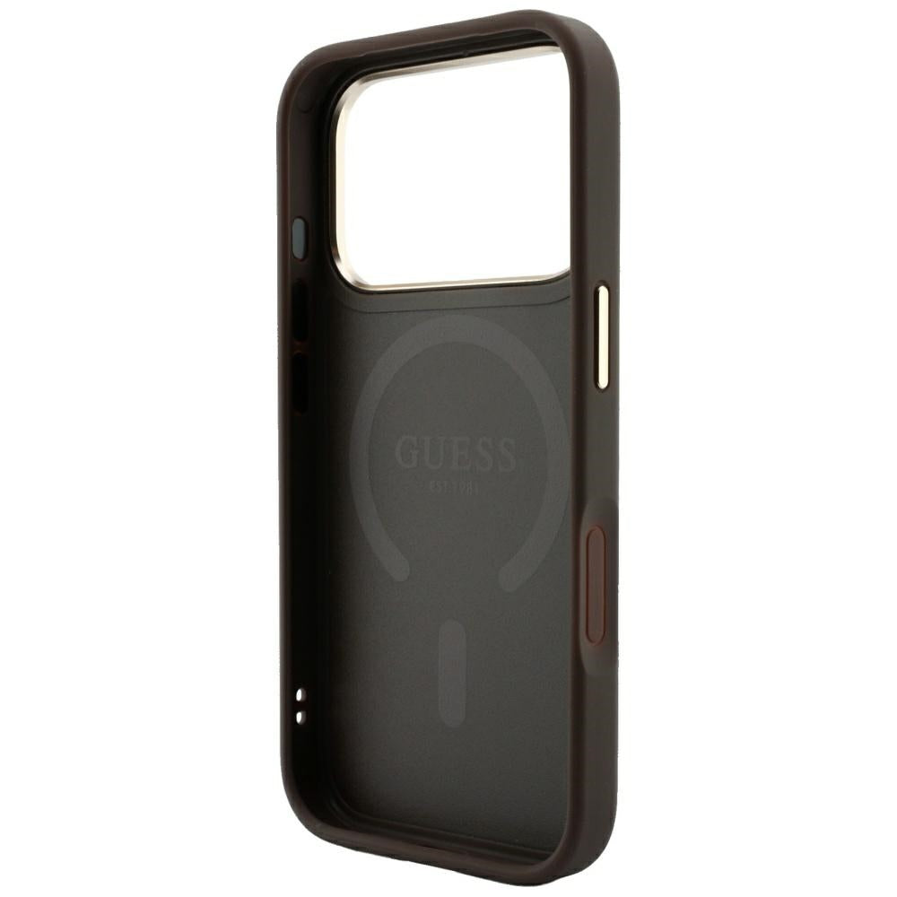 MagSafe puzdro pre Apple iPhone 18 Pro / 17 Pro, Guess, 4G Embossed Classic, Hnedé