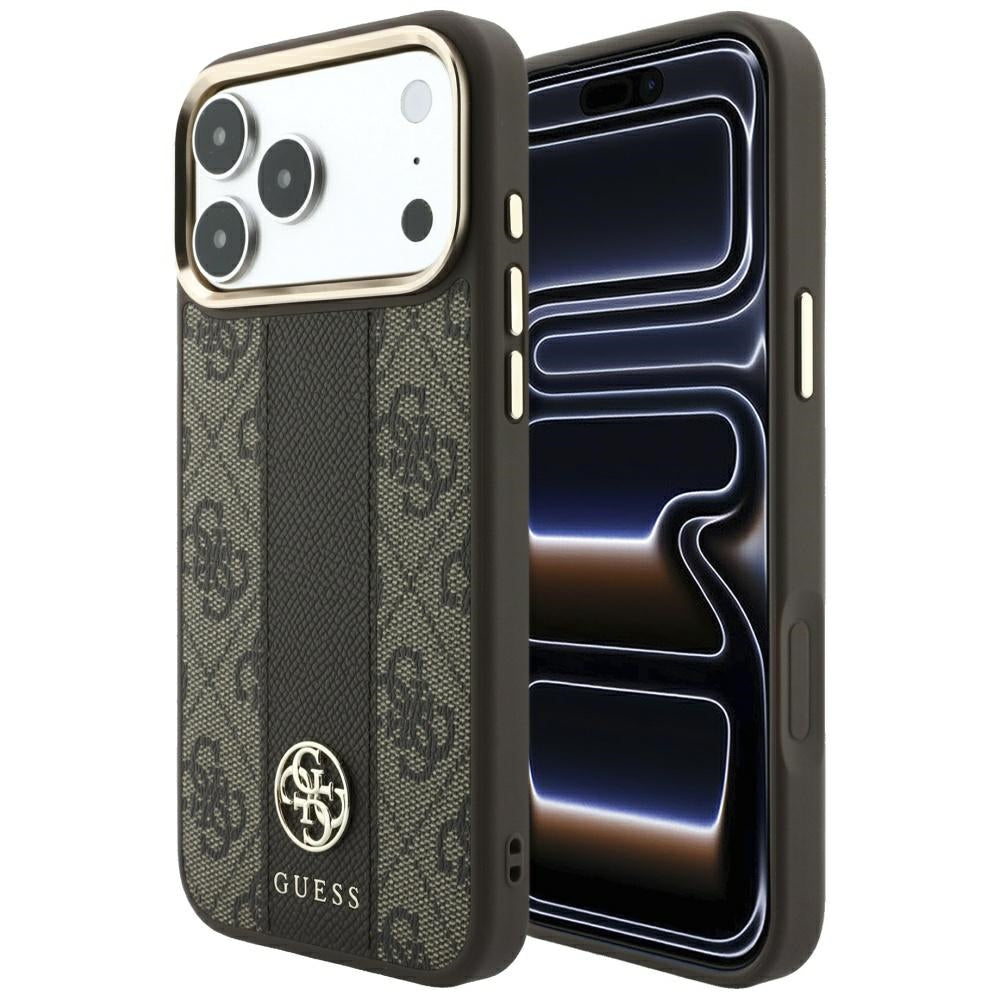 MagSafe puzdro pre Apple iPhone 18 Pro / 17 Pro, Guess, 4G Stripe Round Classic Logo, Hnedé