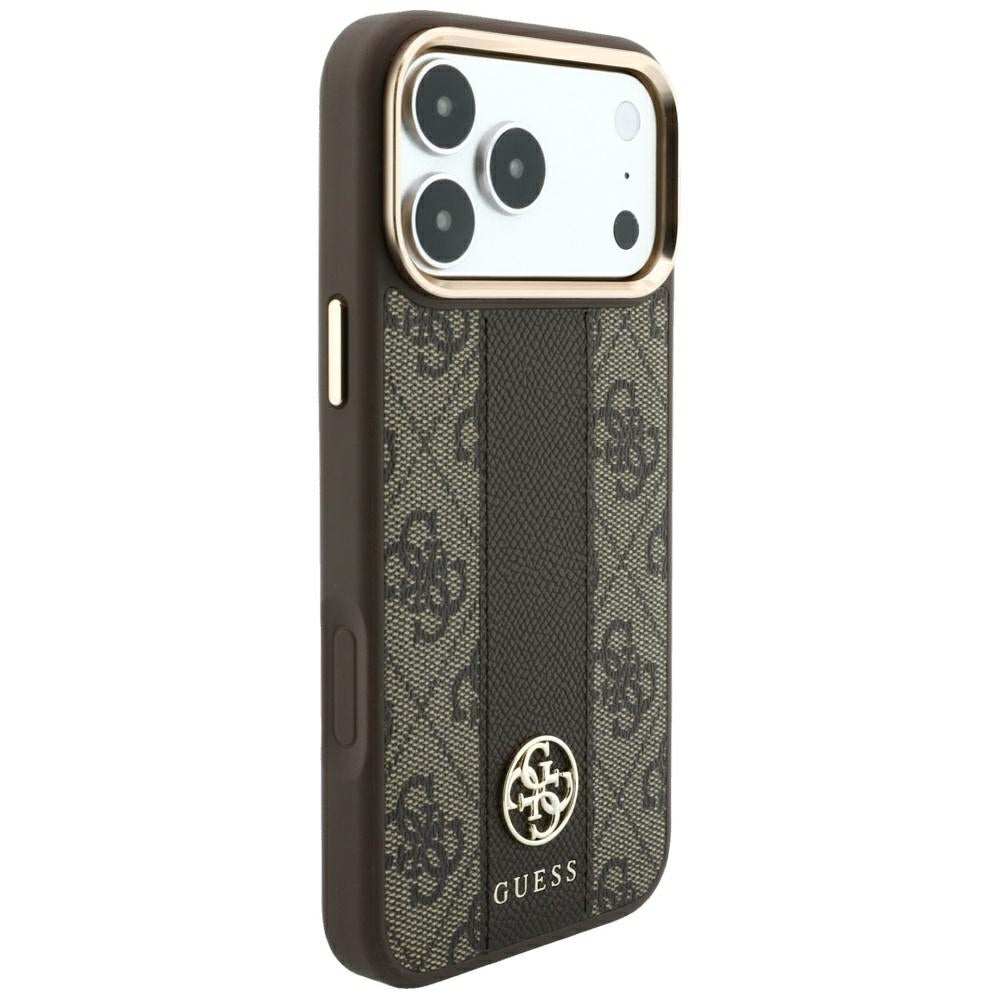 MagSafe puzdro pre Apple iPhone 18 Pro / 17 Pro, Guess, 4G Stripe Round Classic Logo, Hnedé