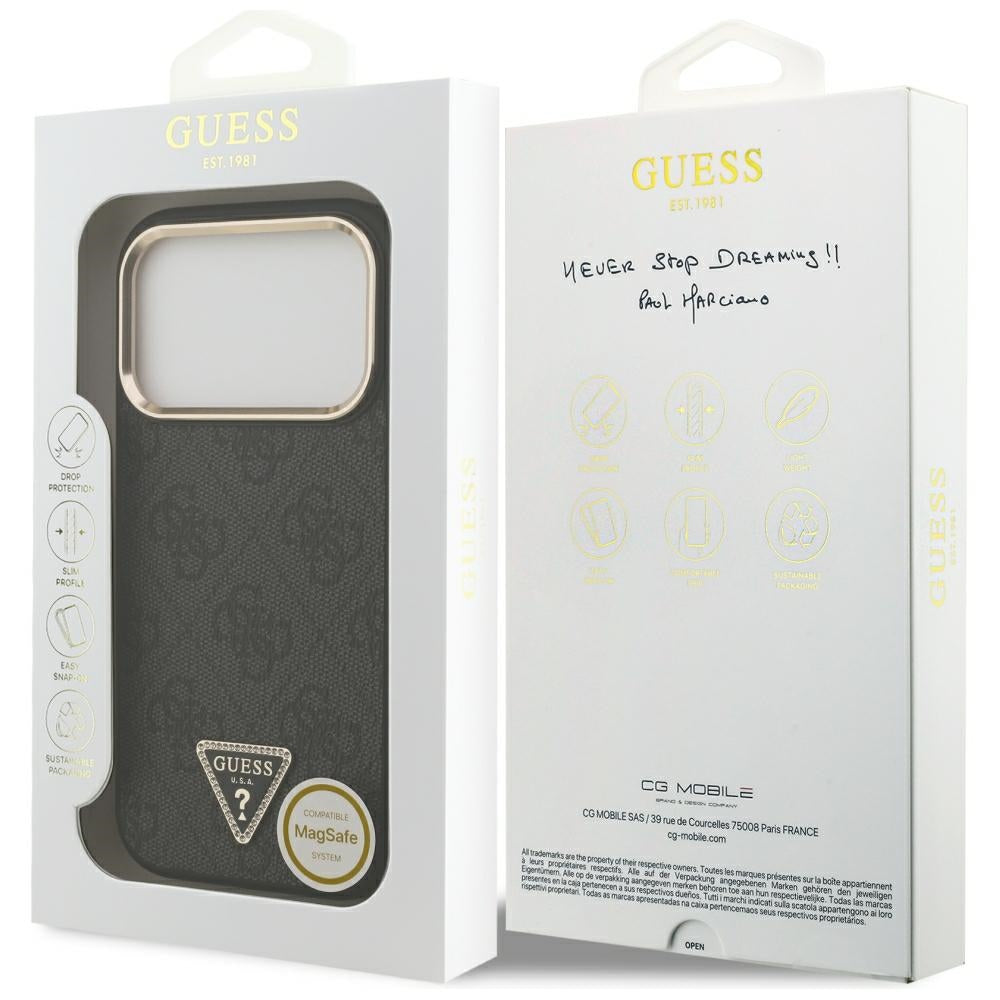 MagSafe puzdro pre Apple iPhone 18 Pro / 17 Pro, Guess, 4G Triangle Logo, Čierne