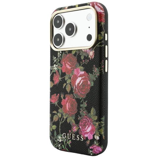 Puzdro MagSafe pre Apple iPhone 18 Pro / 17 Pro, Guess, Blossom Roses Print, čierne
