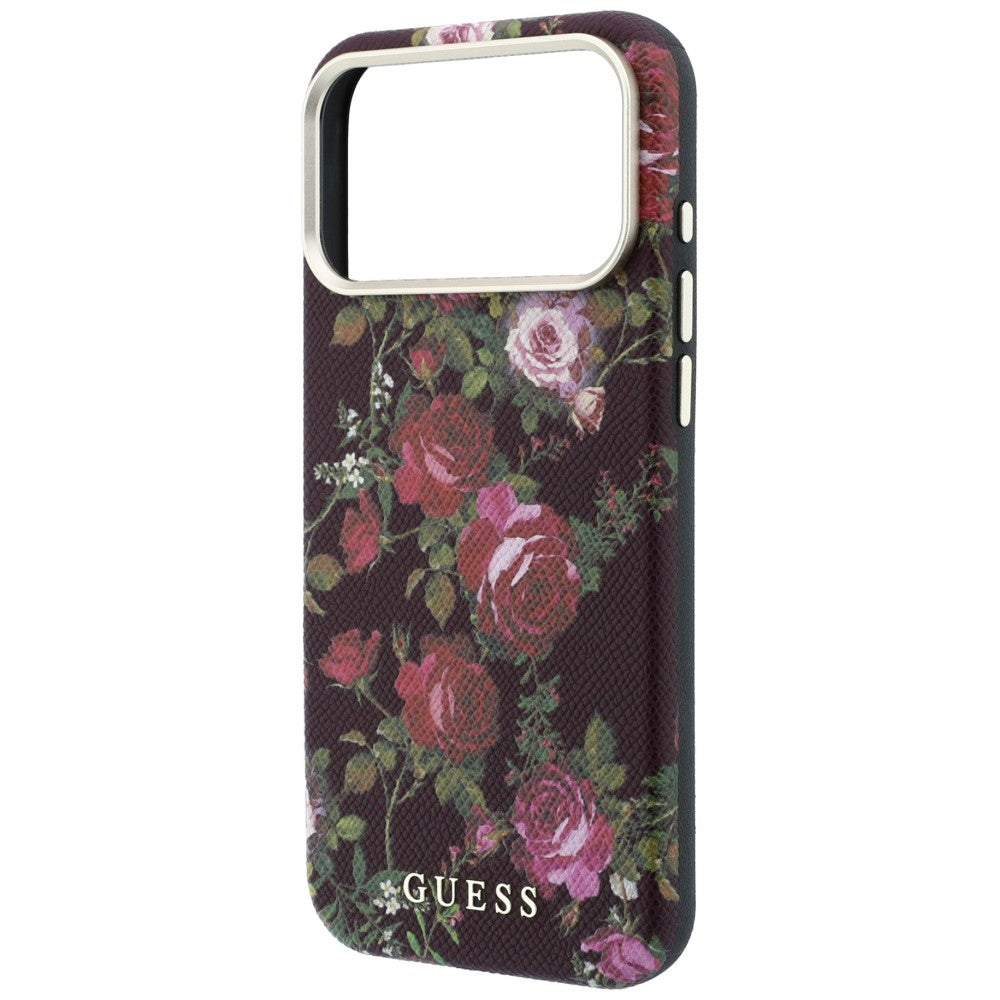 Puzdro MagSafe pre Apple iPhone 18 Pro / 17 Pro, Guess, Blossom Roses Print, bordové
