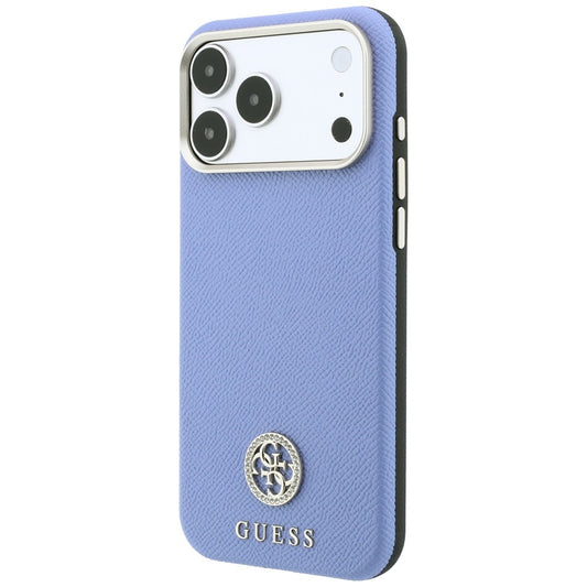 MagSafe puzdro pre Apple iPhone 18 Pro / 17 Pro, Guess, Štruktúrované okrúhle logo so štrasom, Modré
