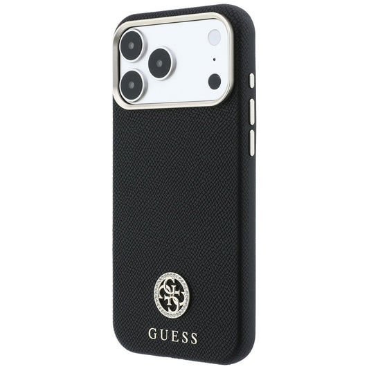 MagSafe puzdro pre Apple iPhone 18 Pro / 17 Pro, Guess, Štruktúrované okrúhle logo so štrasom, Čierne