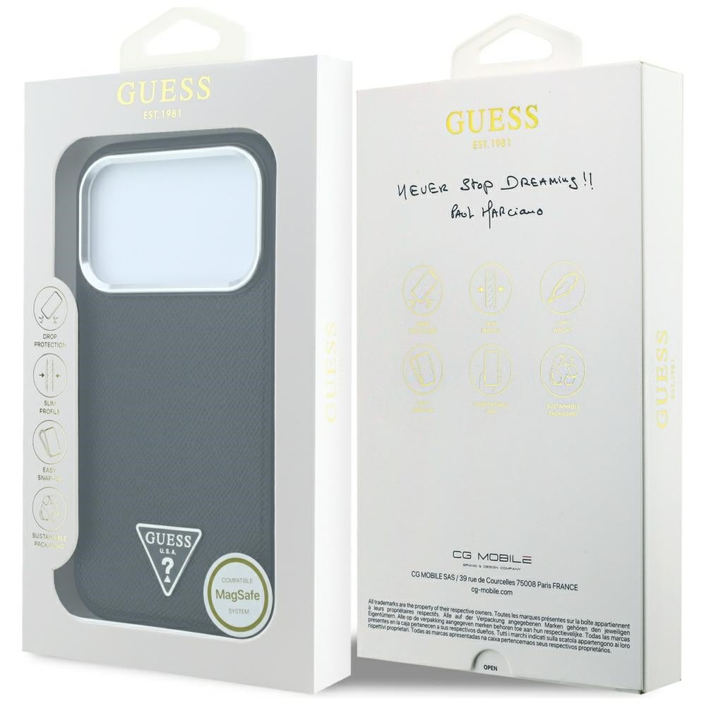 MagSafe puzdro pre Apple iPhone 18 Pro / 17 Pro, Guess, Grained Triangle Logo, čierne