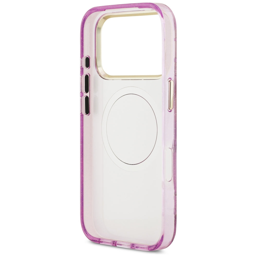 MagSafe puzdro pre Apple iPhone 18 Pro / 17 Pro, Guess, IML Metal Glitter Flowers Triangle, Fialové