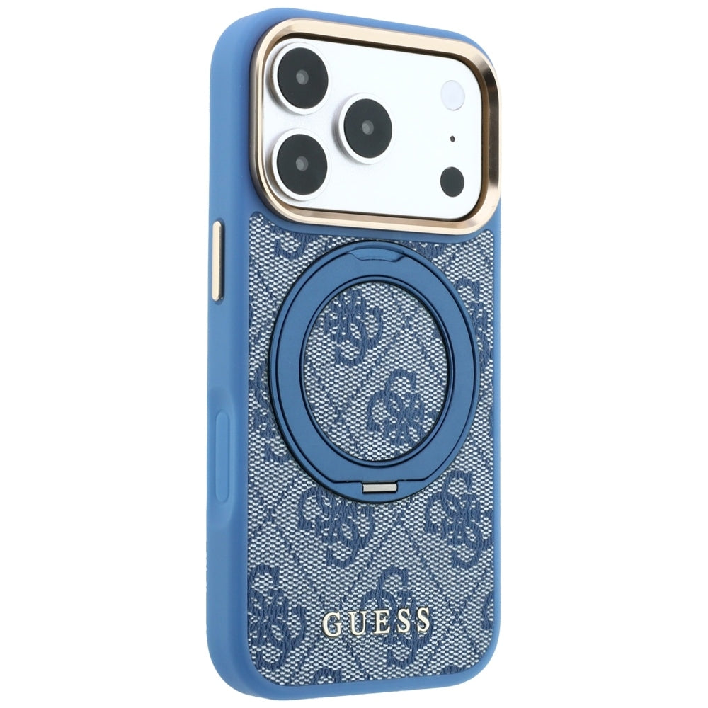 MagSafe puzdro pre Apple iPhone 18 Pro / 17 Pro, Guess, Ring Stand 360 4G Classic Logo, Modré