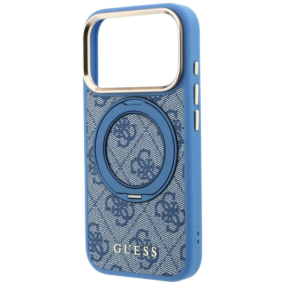 MagSafe puzdro pre Apple iPhone 18 Pro / 17 Pro, Guess, Ring Stand 360 4G Classic Logo, Modré