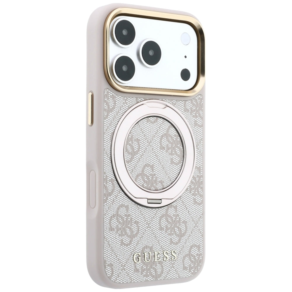 MagSafe puzdro pre Apple iPhone 18 Pro / 17 Pro, Guess, Ring Stand 360 4G Classic Logo, Ružová