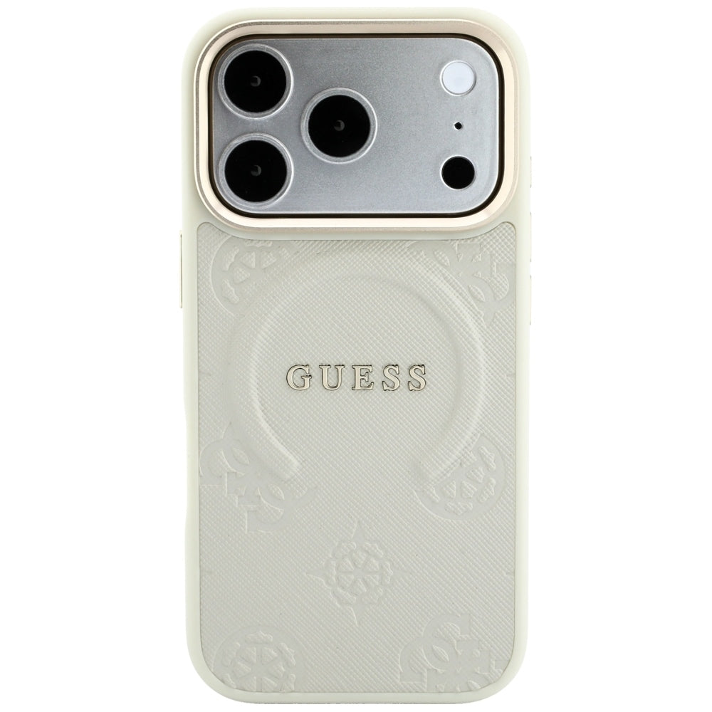 Puzdro MagSafe pre Apple iPhone 18 Pro / 17 Pro, Guess, Saffiano Peony Ring, béžové