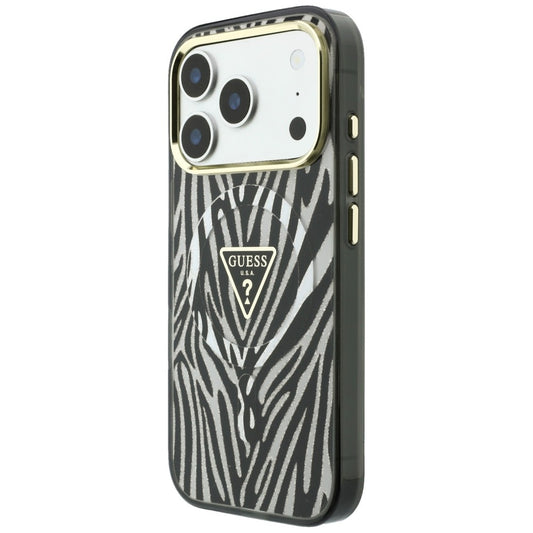MagSafe puzdro pre Apple iPhone 18 Pro / 17 Pro, Guess, Zebra Glitter Triangle Logo, Strieborné