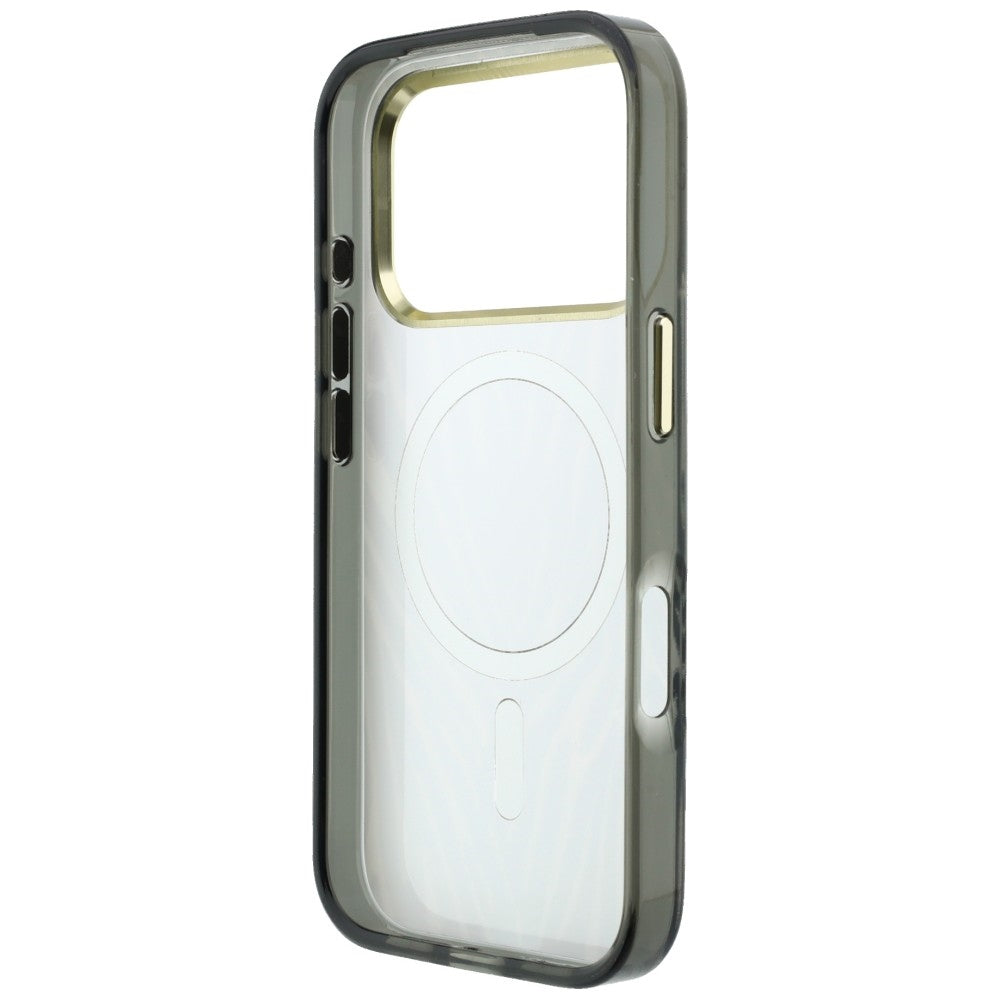 MagSafe puzdro pre Apple iPhone 18 Pro / 17 Pro, Guess, Zebra Glitter Triangle Logo, Strieborné