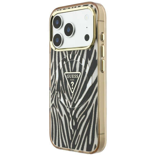 MagSafe puzdro pre Apple iPhone 18 Pro / 17 Pro, Guess, Zebra Glitter Triangle Logo, Zlaté