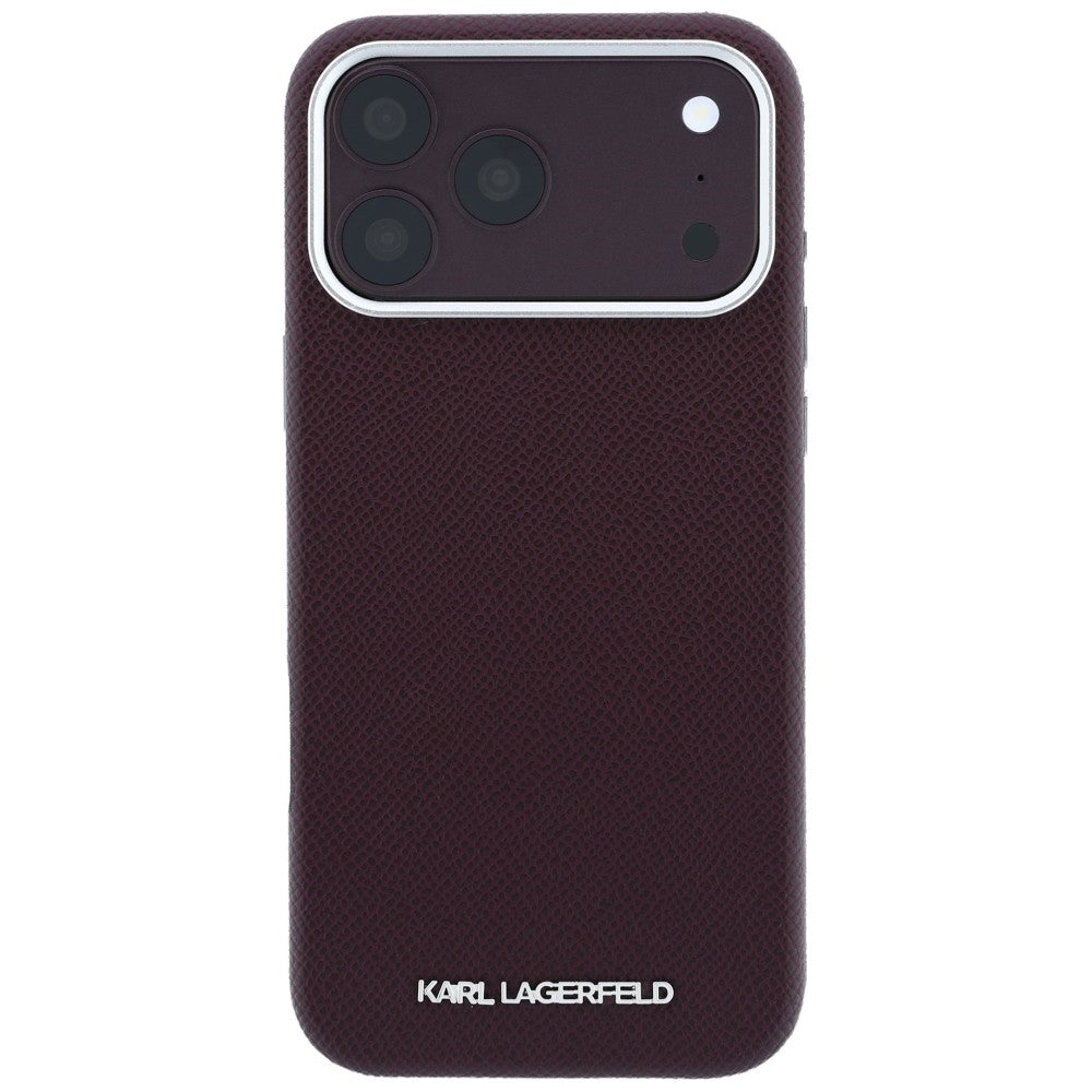 MagSafe Case for Apple iPhone 18 Pro / 17 Pro, Karl Lagerfeld, Grained Elongated Logo, Burgundy