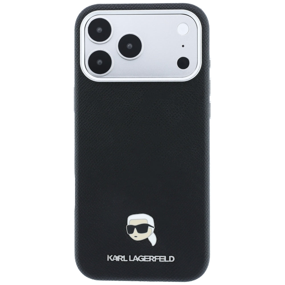 MagSafe puzdro pre Apple iPhone 18 Pro / 17 Pro, Karl Lagerfeld, Grained Karl Head's Metal, čierne
