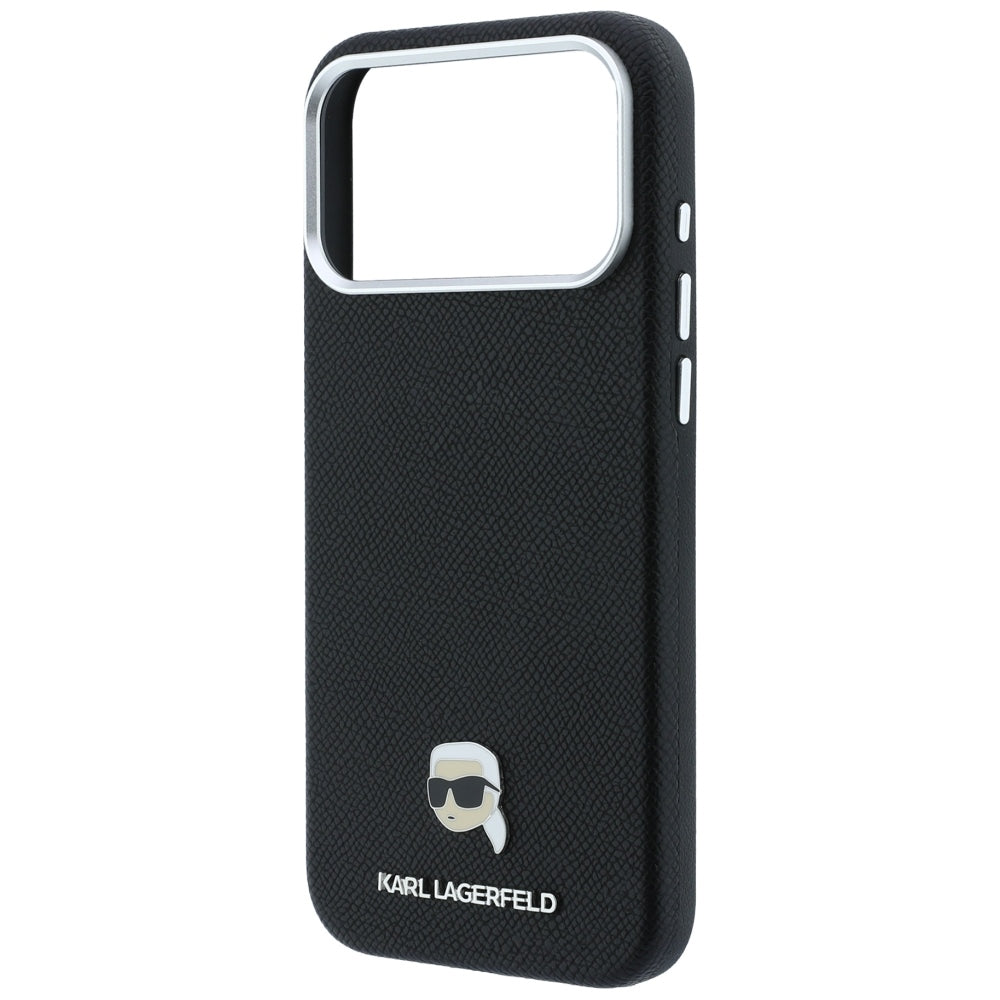 MagSafe puzdro pre Apple iPhone 18 Pro / 17 Pro, Karl Lagerfeld, Grained Karl Head's Metal, čierne