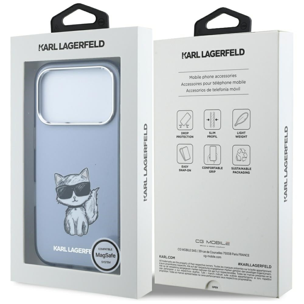 MagSafe puzdro pre Apple iPhone 18 Pro / 17 Pro, Karl Lagerfeld, IML Choupette Body Sketch Print, Modré