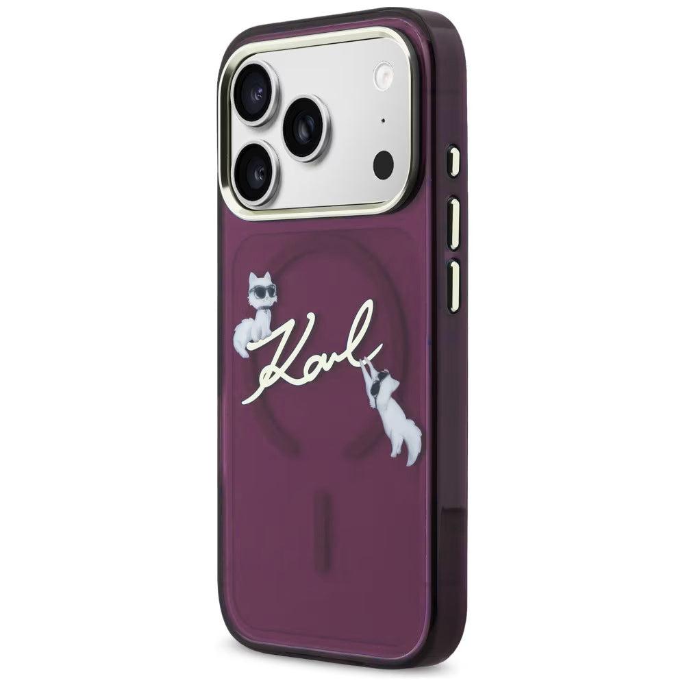 MagSafe puzdro pre Apple iPhone 18 Pro / 17 Pro, Karl Lagerfeld, IML Choupette Karl Script Logo, Bordová
