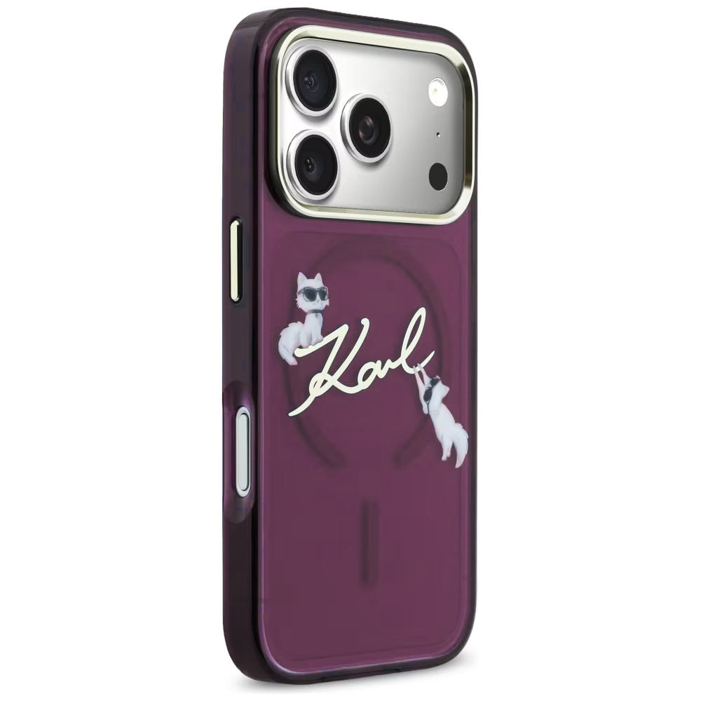 MagSafe puzdro pre Apple iPhone 18 Pro / 17 Pro, Karl Lagerfeld, IML Choupette Karl Script Logo, Bordová