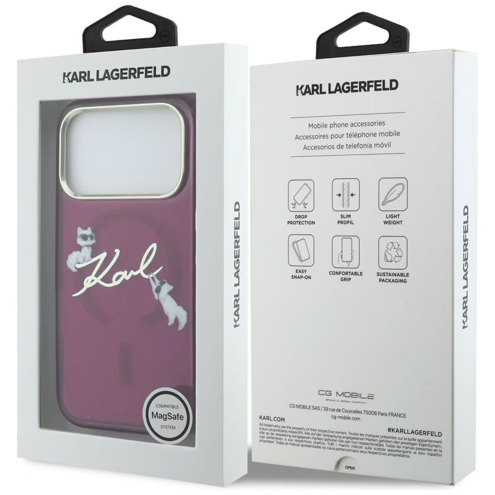 MagSafe puzdro pre Apple iPhone 18 Pro / 17 Pro, Karl Lagerfeld, IML Choupette Karl Script Logo, Bordová