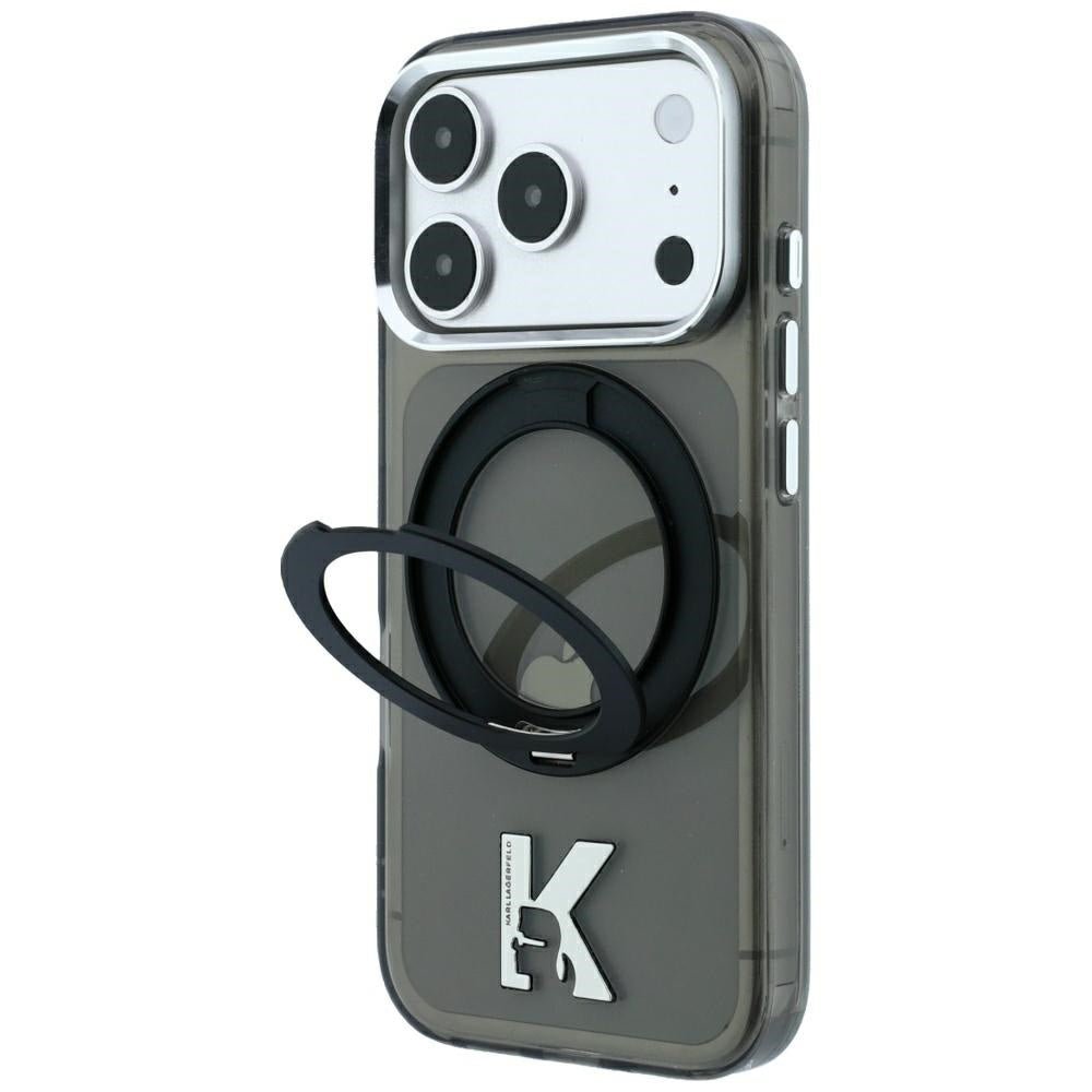 MagSafe puzdro pre Apple iPhone 18 Pro / 17 Pro, Karl Lagerfeld, IML Ring Stand Kameo Metal, Čierna