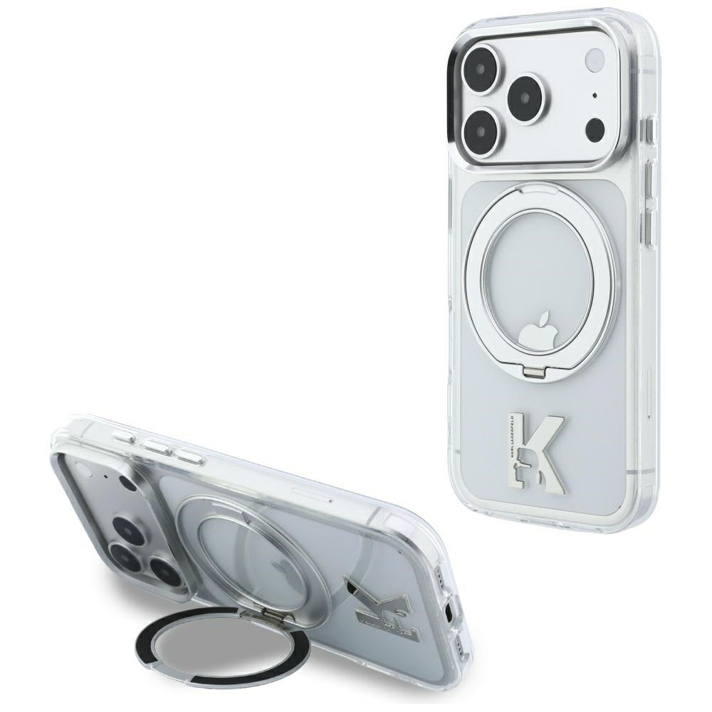 MagSafe puzdro pre Apple iPhone 18 Pro / 17 Pro, Karl Lagerfeld, IML Ring Stand Kameo Metal, priehľadné