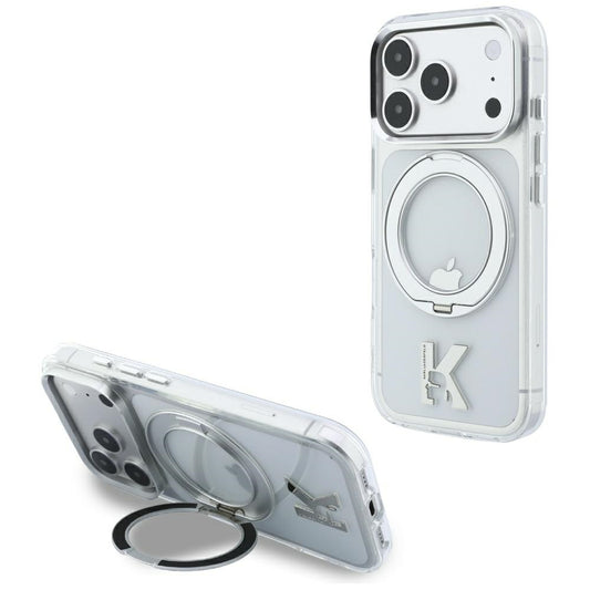 MagSafe puzdro pre Apple iPhone 18 Pro / 17 Pro, Karl Lagerfeld, IML Ring Stand Kameo Metal, priehľadné