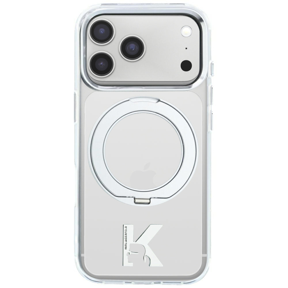 MagSafe puzdro pre Apple iPhone 18 Pro / 17 Pro, Karl Lagerfeld, IML Ring Stand Kameo Metal, priehľadné