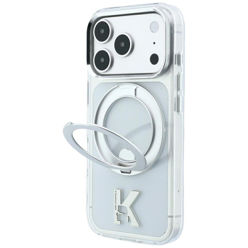 MagSafe puzdro pre Apple iPhone 18 Pro / 17 Pro, Karl Lagerfeld, IML Ring Stand Kameo Metal, priehľadné