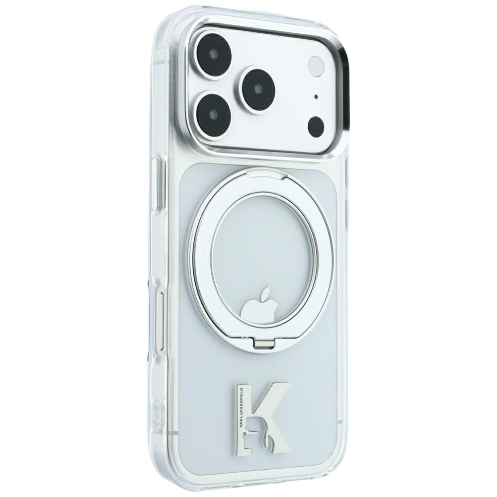 MagSafe puzdro pre Apple iPhone 18 Pro / 17 Pro, Karl Lagerfeld, IML Ring Stand Kameo Metal, priehľadné