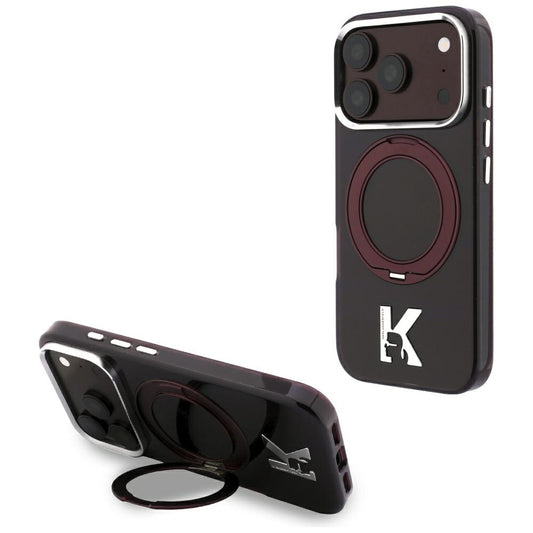 MagSafe puzdro pre Apple iPhone 18 Pro / 17 Pro, Karl Lagerfeld, IML kovový stojan s krúžkom Kameo, vínové