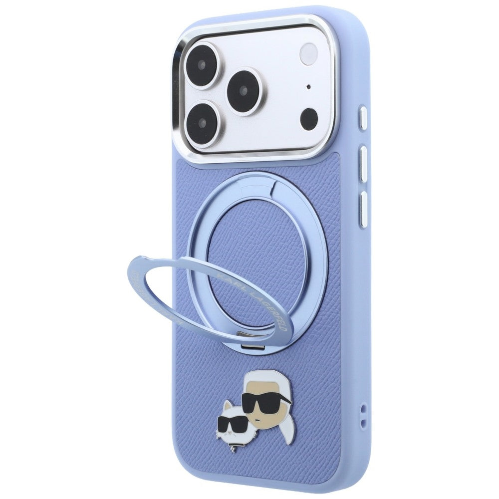 MagSafe puzdro pre Apple iPhone 18 Pro / 17 Pro, Karl Lagerfeld, stojanový krúžok 360 Karl & Choupette pripínač, modré