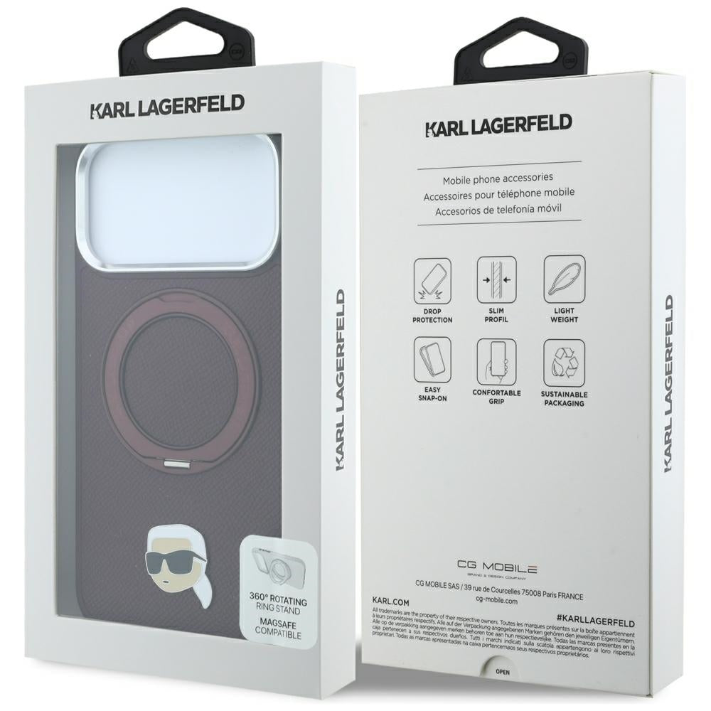 MagSafe puzdro pre Apple iPhone 18 Pro / 17 Pro, Karl Lagerfeld, Ring Stand 360 Karl Pin, vínová