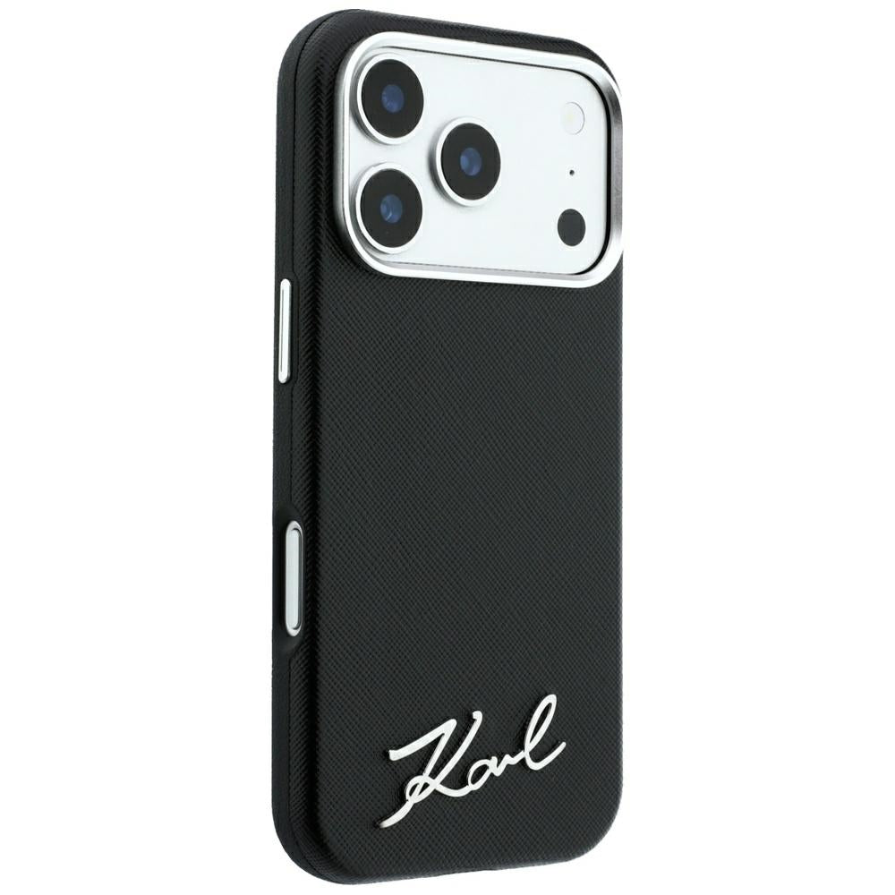 MagSafe puzdro pre Apple iPhone 18 Pro / 17 Pro, Karl Lagerfeld, Saffiano Small Script Metal Logo, Čierna