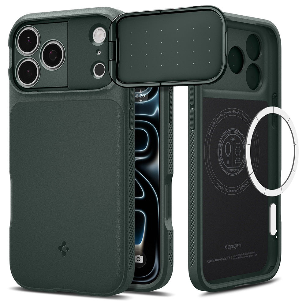 MagSafe puzdro pre Apple iPhone 18 Pro / 17 Pro, Spigen, Optik Armor, Zelené ACS09954