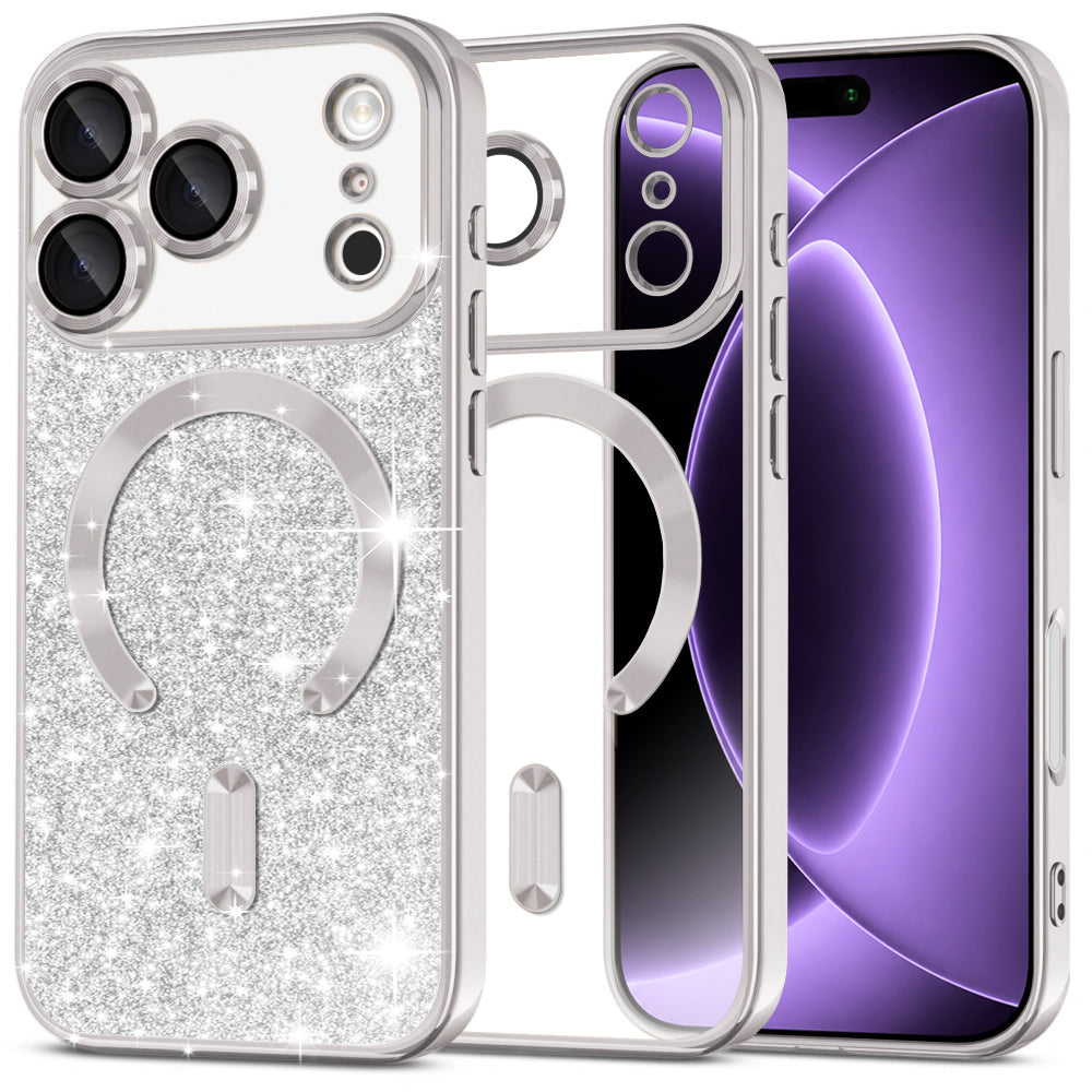 MagSafe puzdro pre Apple iPhone 18 Pro / 17 Pro, Techsuit, Luxury Glitter, Strieborné