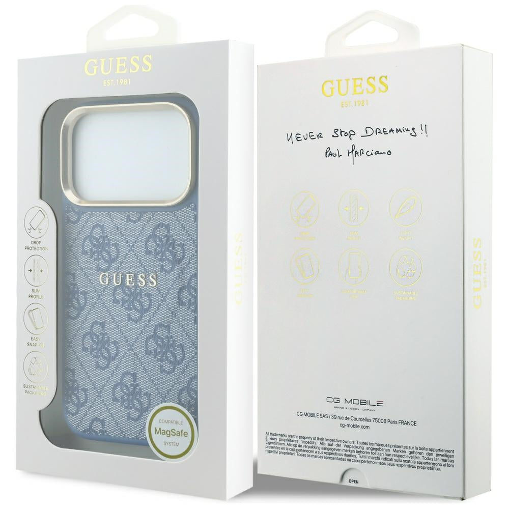 MagSafe puzdro pre Apple iPhone 18 Pro Max / 17 Pro Max, Guess, 4G Embossed Classic, Modrá